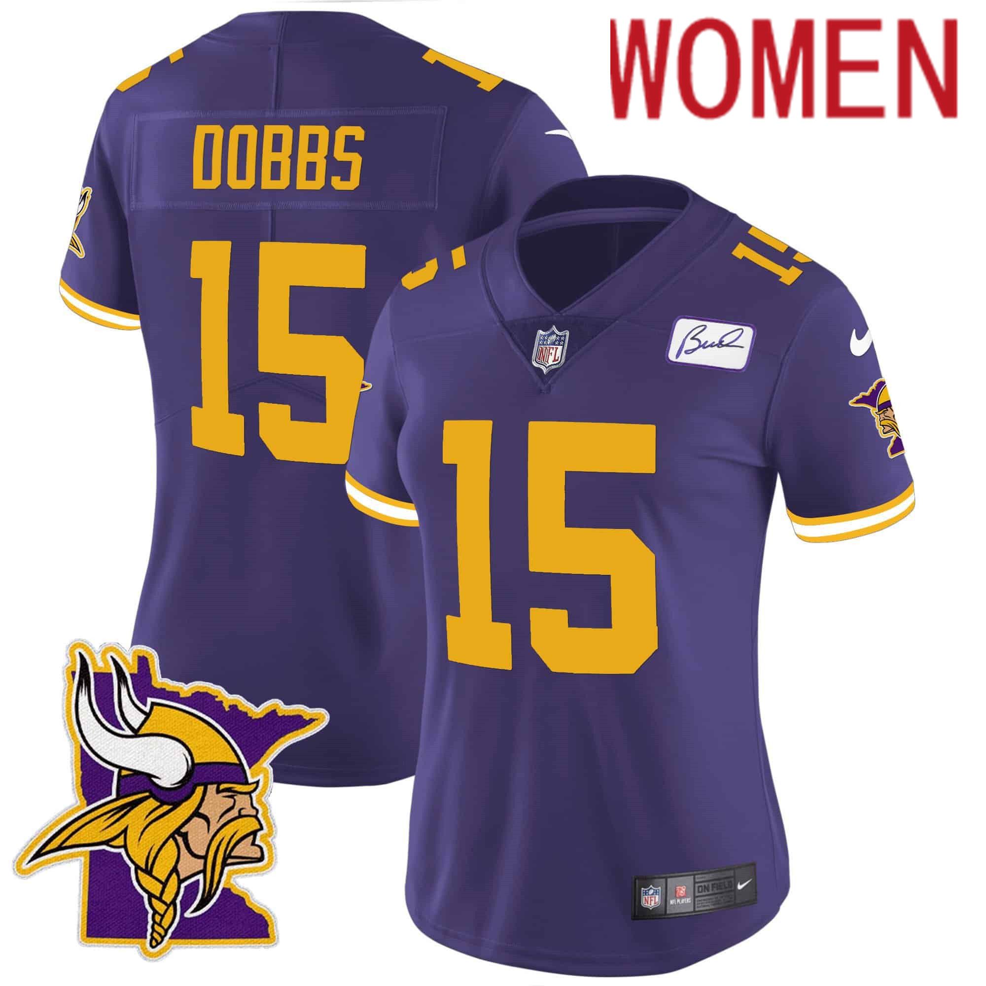 Women Minnesota Vikings #15 Dobbs Purple 2024 Nike Prince Vapor Limited NFL Jersey style 2